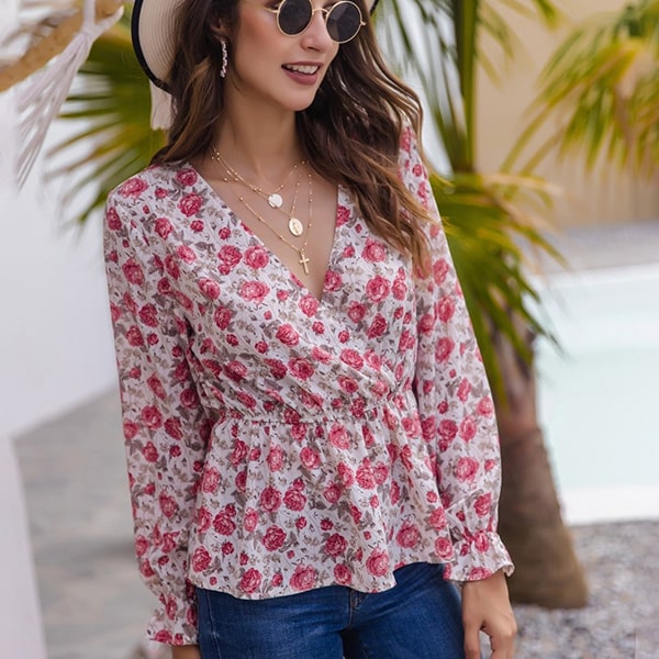 Pink And White Floral Blouse - Image 5
