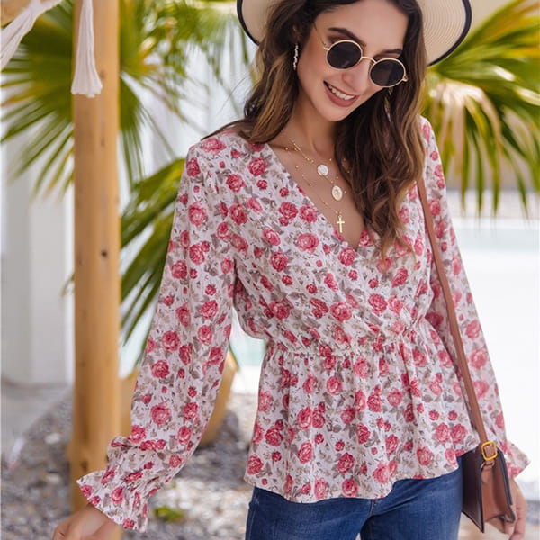 Pink And White Floral Blouse