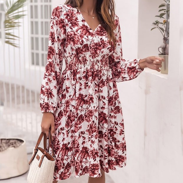 Pink And White Floral Dress Short