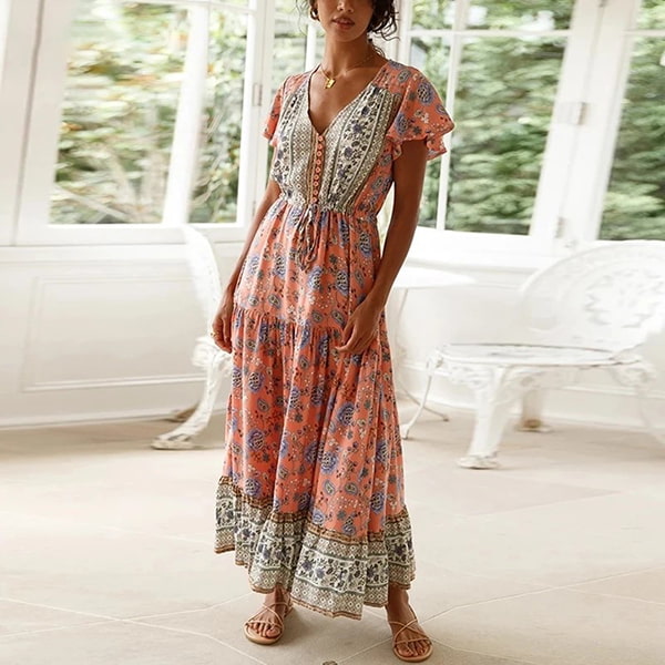 Pink Floral Long Dress