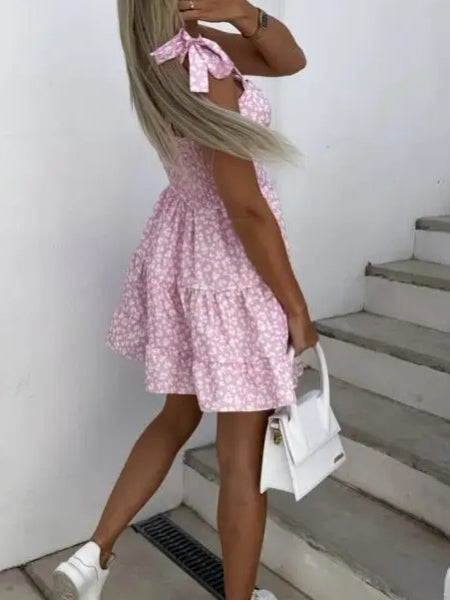 Pink Floral Short Dress - Image 4