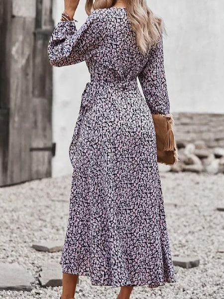 Pink Maxi Long Sleeve Floral Slit Dress - Image 3