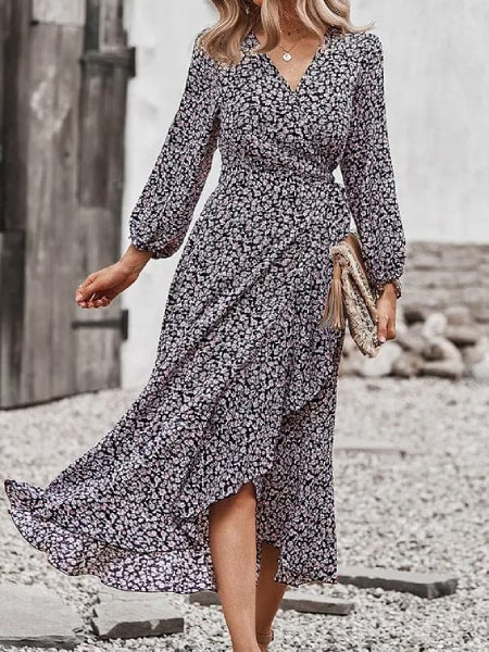 Alternative view of Pink Maxi Long Sleeve Floral Slit Dress