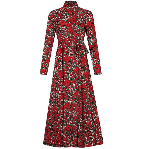Polyester Red Floral Dress - Image 4
