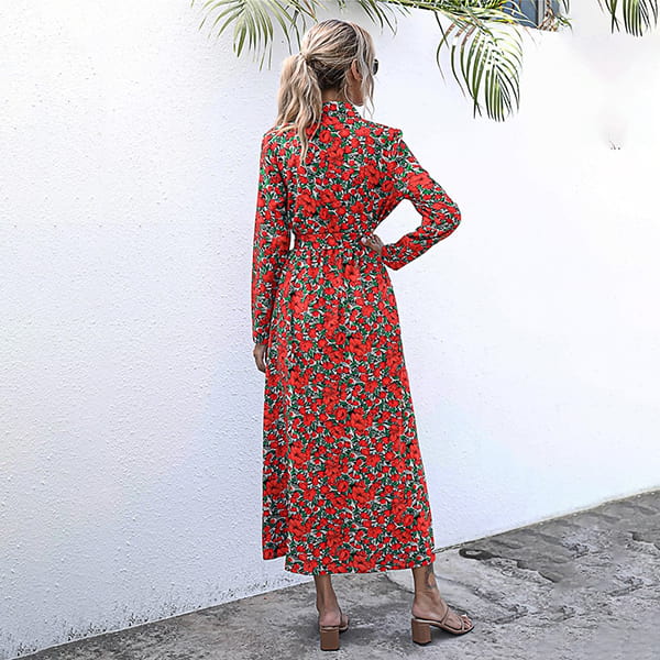 Polyester Red Floral Dress - Image 3