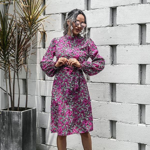 Purple Floral Dress Long - Image 3