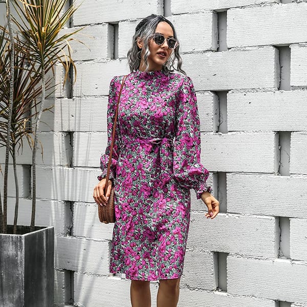 Purple Floral Dress Long