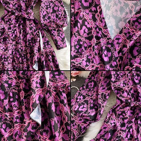 Purple Floral Dress Short - Image 3