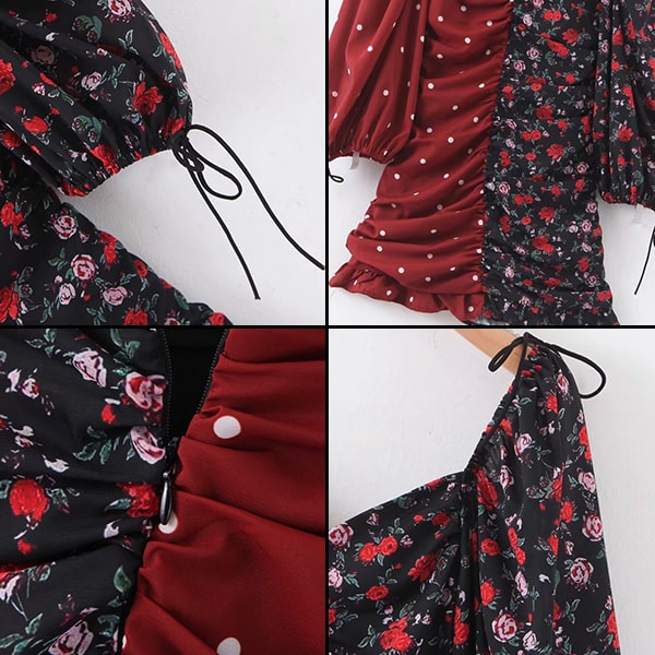 Red And Black Floral Short Dress - Image 3