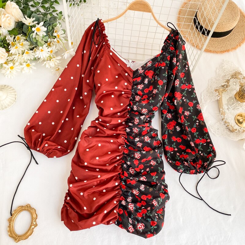 Red And Black Floral Short Dress - Image 4