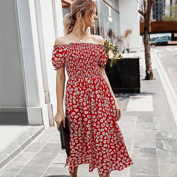Red and White Floral Long Dress - Image 3