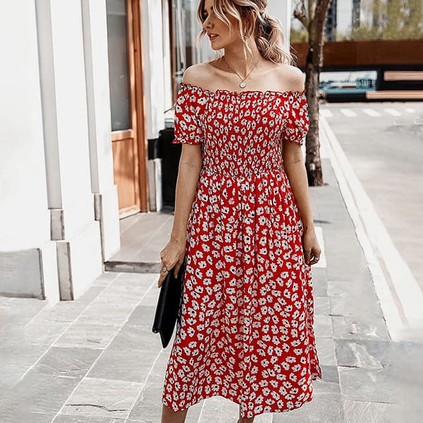 Alternative view of Red and White Floral Long Dress