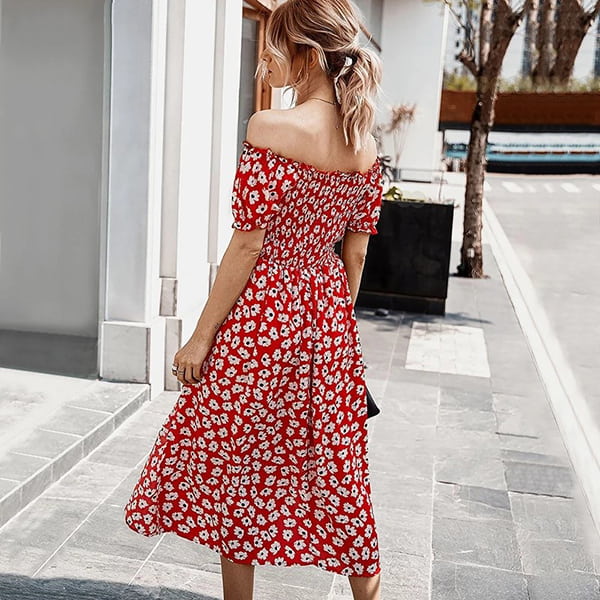 Red and White Floral Long Dress - Image 4