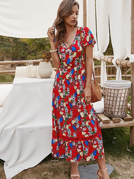 Red Dress Floral Print - Image 5