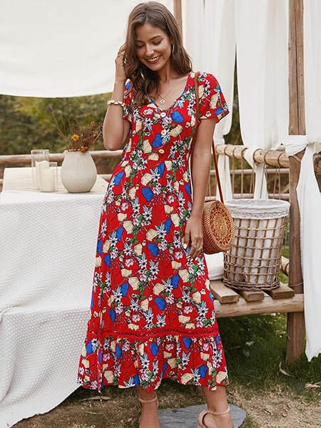 Red Dress Floral Print - Image 3