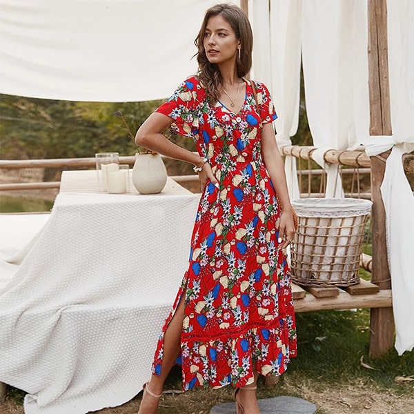 Red Dress Floral Print