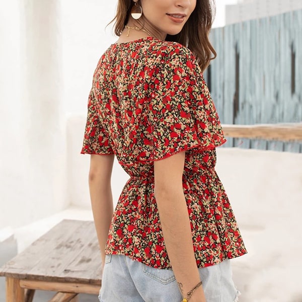 Red Floral Blouse Women - Image 3