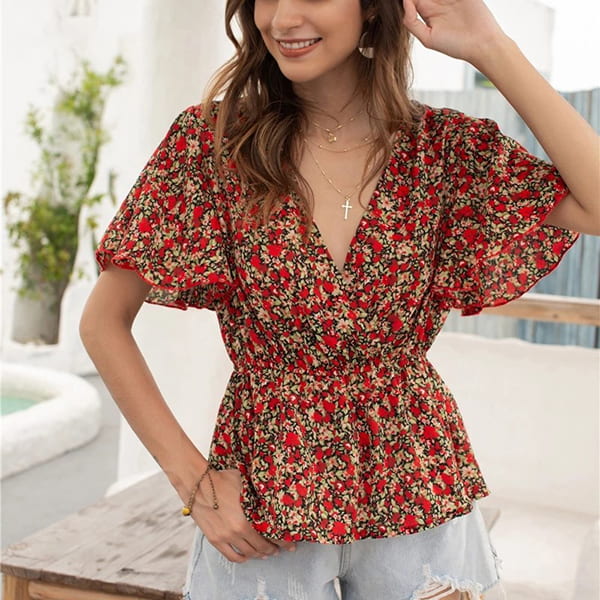 Alternative view of Red Floral Blouse Women