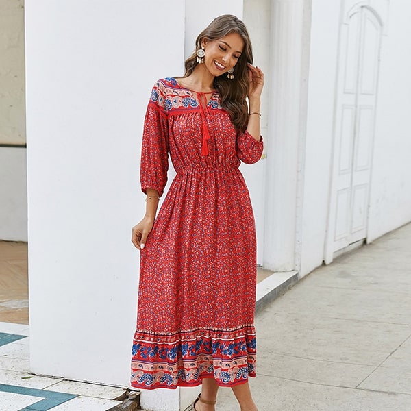 Alternative view of Red Floral Bohemian Dress