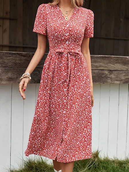 Alternative view of Red Floral Boho Dress
