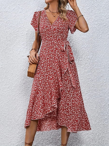 Red Floral Boho Maxi Dress - Image 3