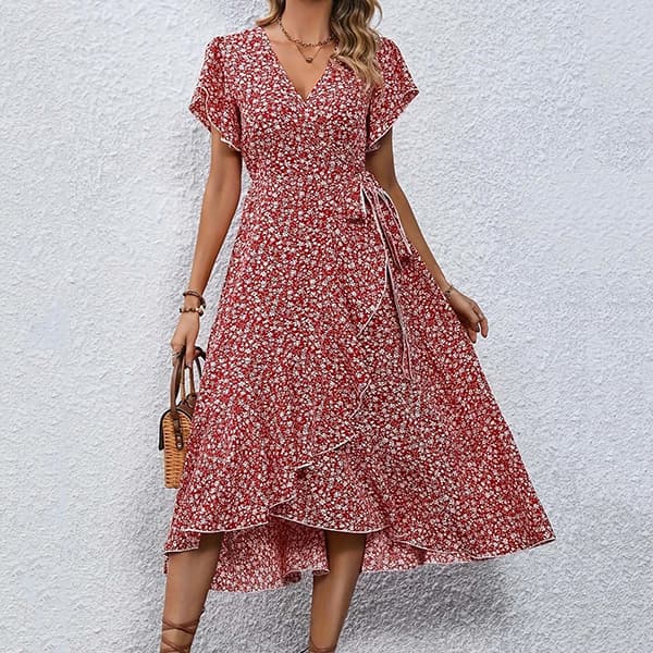 Red Floral Boho Maxi Dress