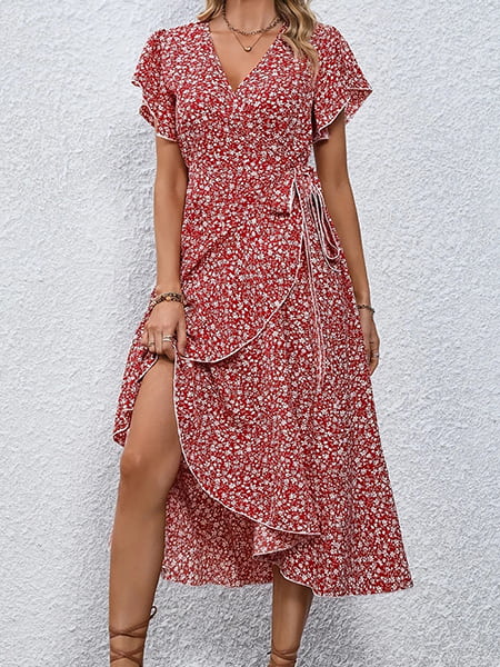 Red Floral Boho Maxi Dress - Image 4