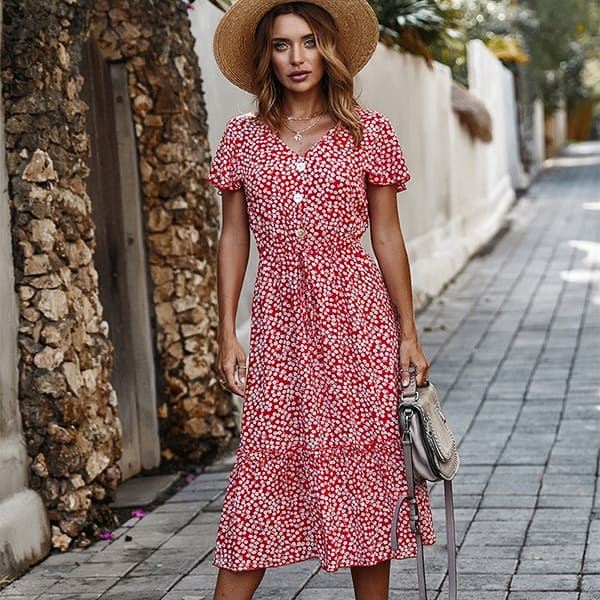 Alternative view of Red Floral Cotton Dress