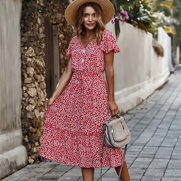 Red Floral Cotton Dress