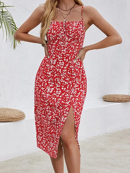 Alternative view of Red Floral Dress With Slit