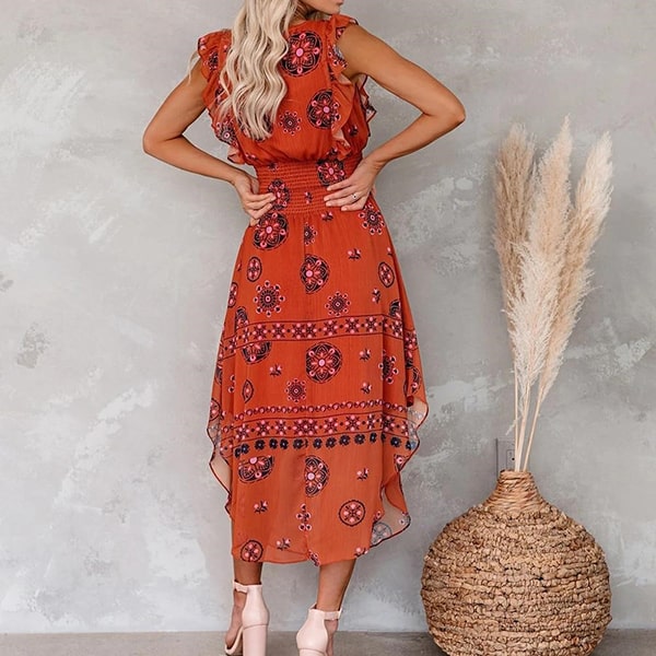 Red Floral Empire Dress - Image 4