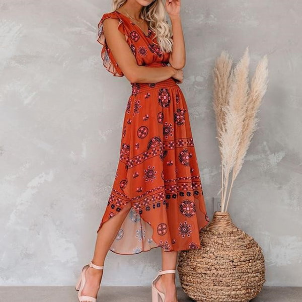 Red Floral Empire Dress - Image 3