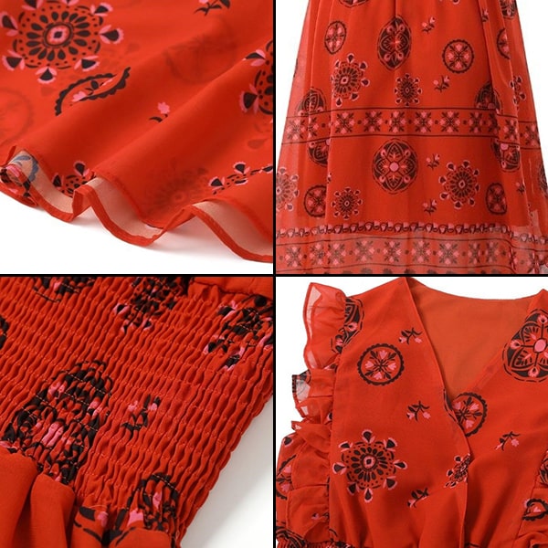 Red Floral Empire Dress - Image 5