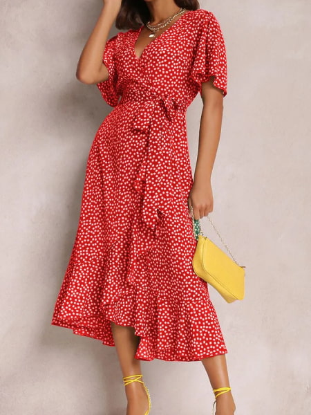 Red Floral Flowy Dress - Image 3