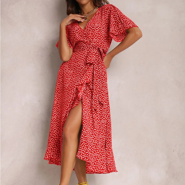 Red Floral Flowy Dress