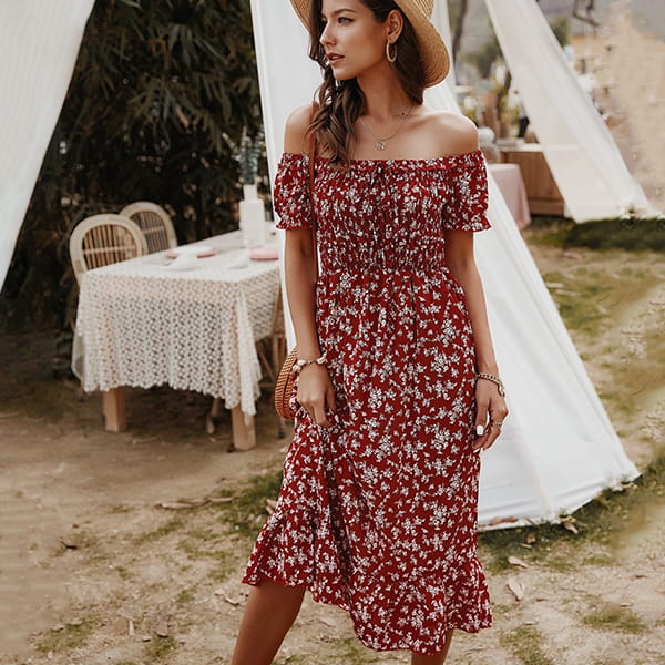 Red Floral Midi Dress - Image 4
