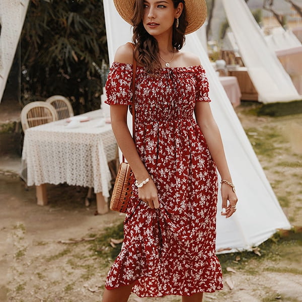 Alternative view of Red Floral Midi Dress