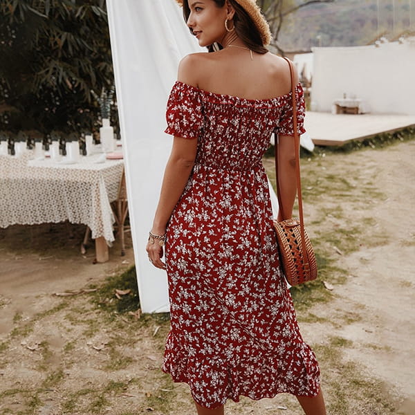 Red Floral Midi Dress - Image 5