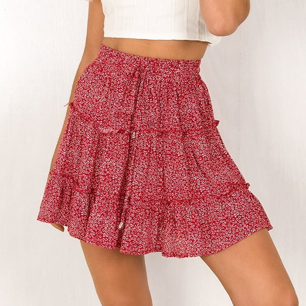 Red Floral Mini Skirt
