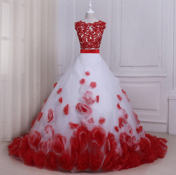 Red Floral Wedding Dress - Image 4