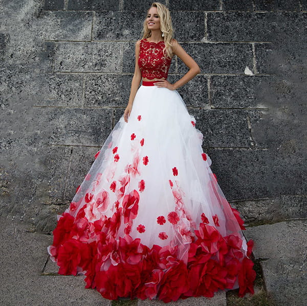 Red Floral Wedding Dress