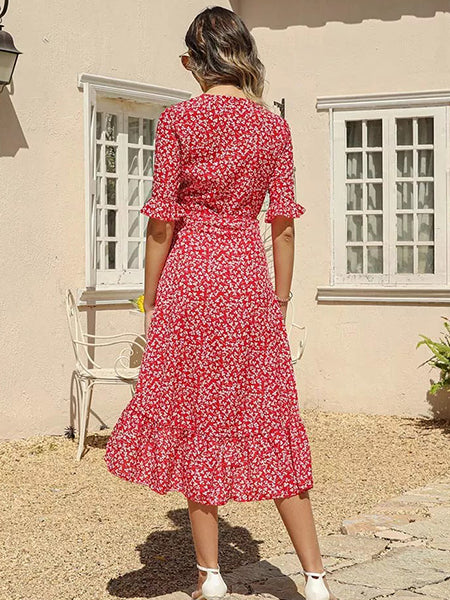 Red Floral Wrap Dress - Image 3