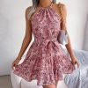 Short Floral Dress with Scarf Neck