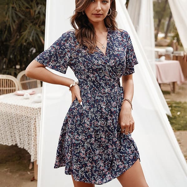 Short Light Blue Floral Dress