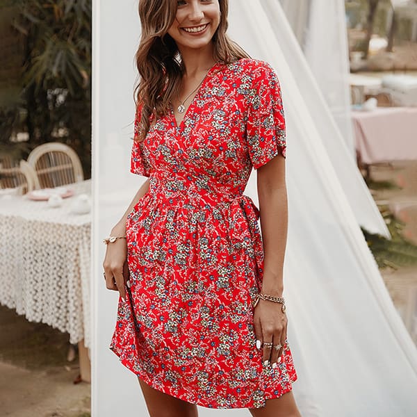 Short Light Blue Floral Dress - Image 6