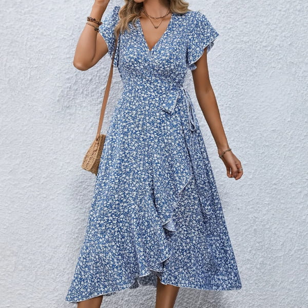 Short Sleeve Long Floral Dress