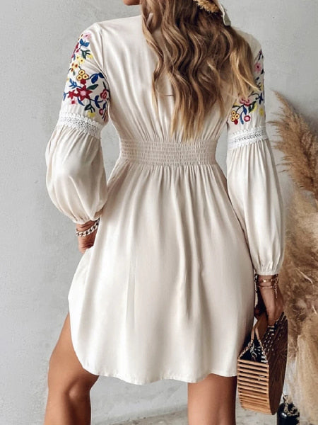 Short White Dress Floral Embroidery - Image 4