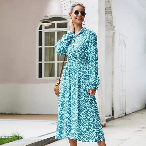 Turquoise Floral Dress Long - Image 4