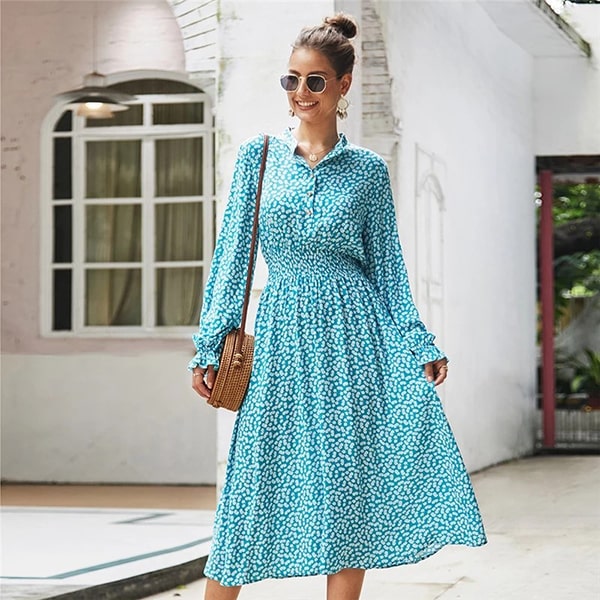 Turquoise Floral Dress Long - Image 3