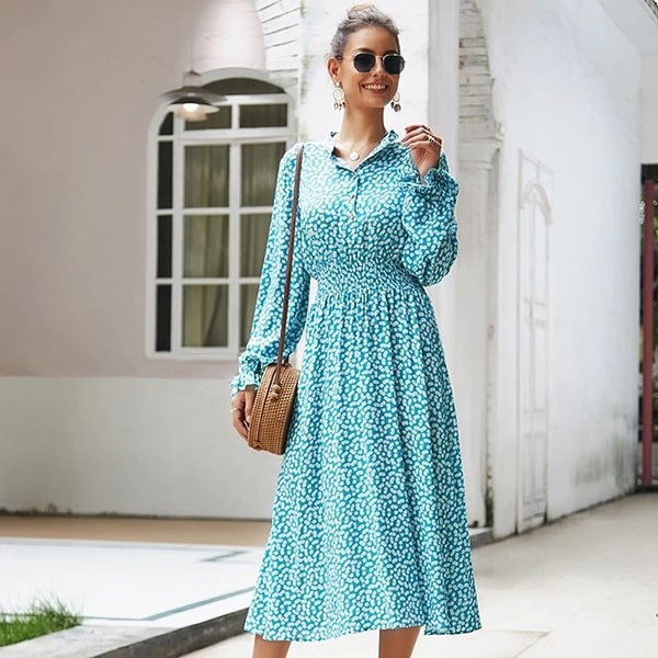 Turquoise Floral Dress Long